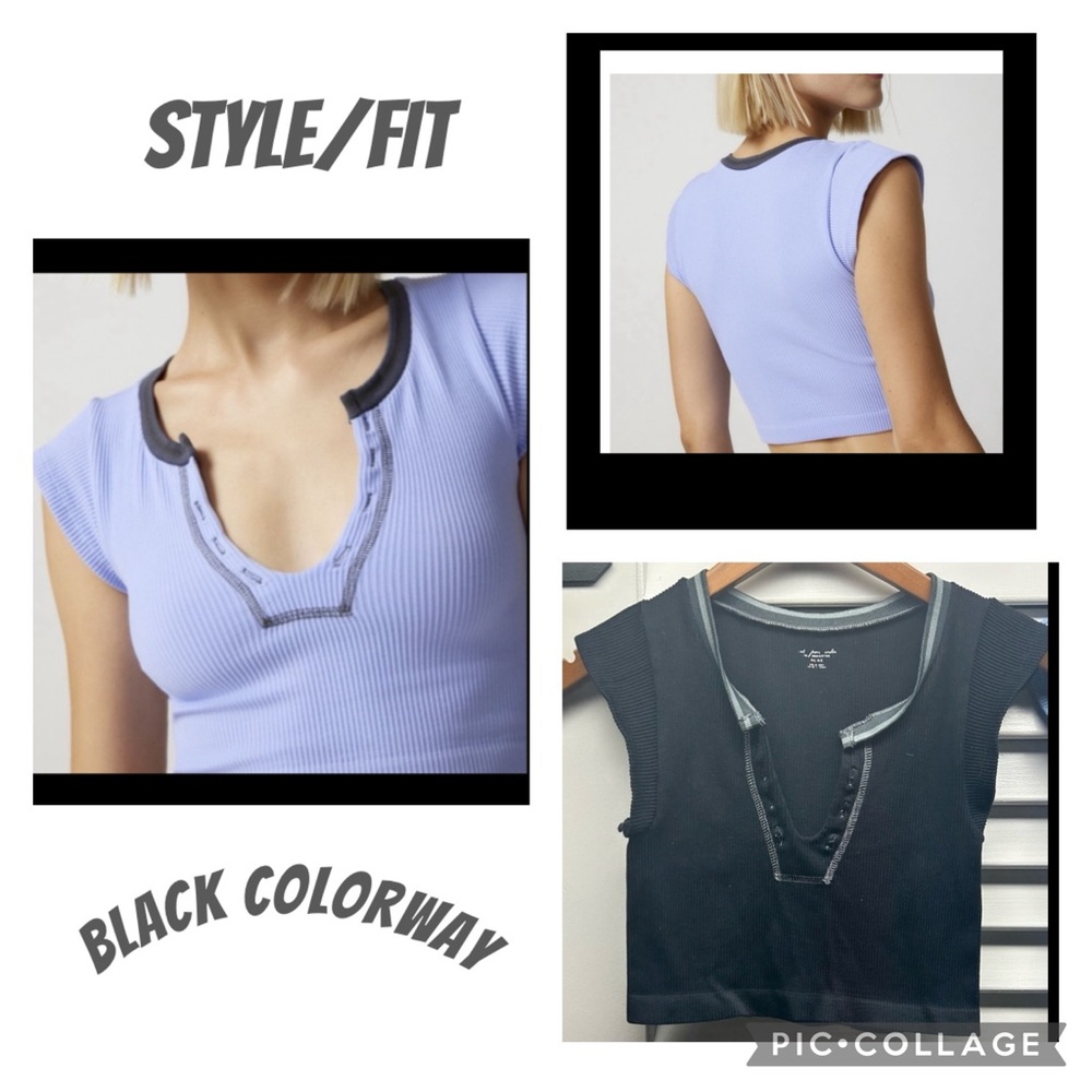 Urban Outfitters Black fitted ribbed cap sleeve crop top